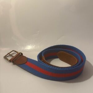 Brooks Brothers Men’s Leather Tab Blue Red Stripe Belt